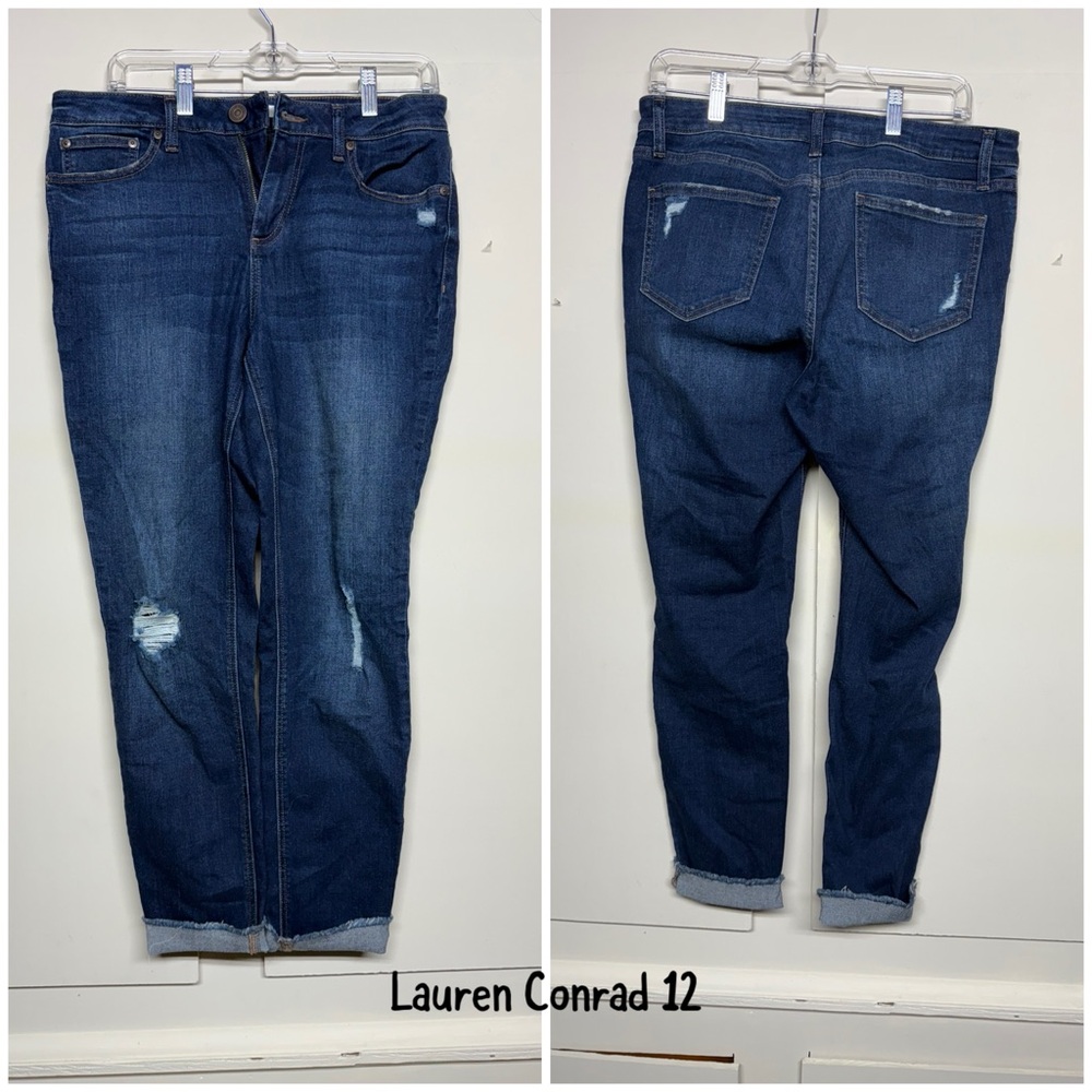 LC Lauren Conrad Women's Distressed Dark Blue Ankle Jeans